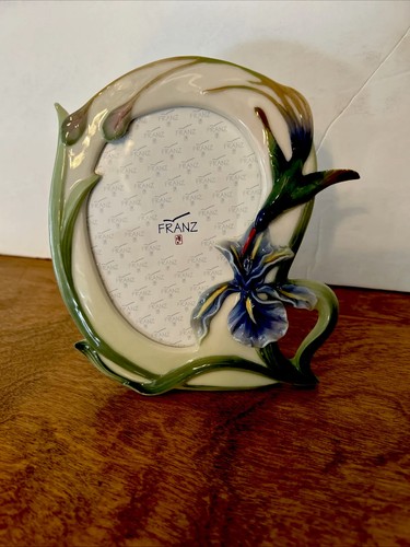 NEU MIT ETIKETT FRANZ - Blaue Iris & Kolibri Skulptur Porzellan Foto Bilderrahmen