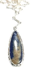 SILVER AND SODALITE DROP RUSTIC WORK NECKLACE
