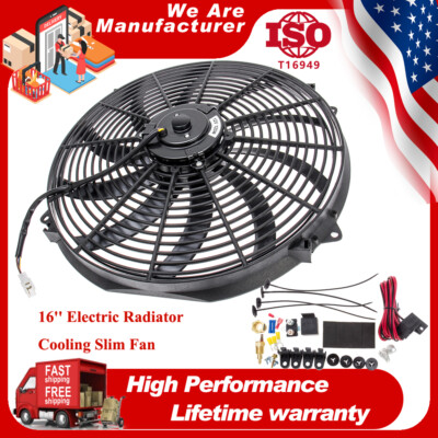 16'' Universal Slim Fan 3500FCM Push Pull Electric Radiator Cooling 12V Mount Kit