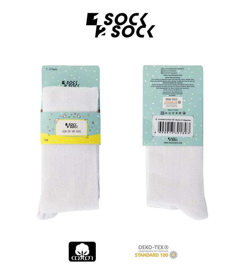 Medias uniformes cálidas de algodón orgánico blancas negras grises rosas para bebés y niñas Foto 3 de 4