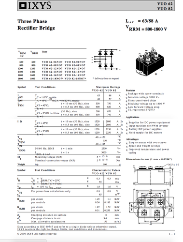 New Ixys Electric Power Module VUO82-16NO7 Italia New Ixys Electric Power Module VUO82-16NO7 Italia