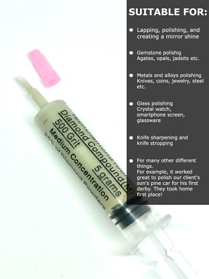 Diamond Polishing Lapidary Paste 500 Grit 36-54 Micron (M) 25% Concentration, 5g