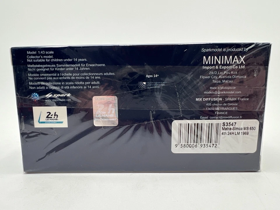 SPARK - 1/43 model - MATRA-SIMCA MS 650 NO.33 4TH 24H LE MANS 1969 - S3547 - Image 4 of 4