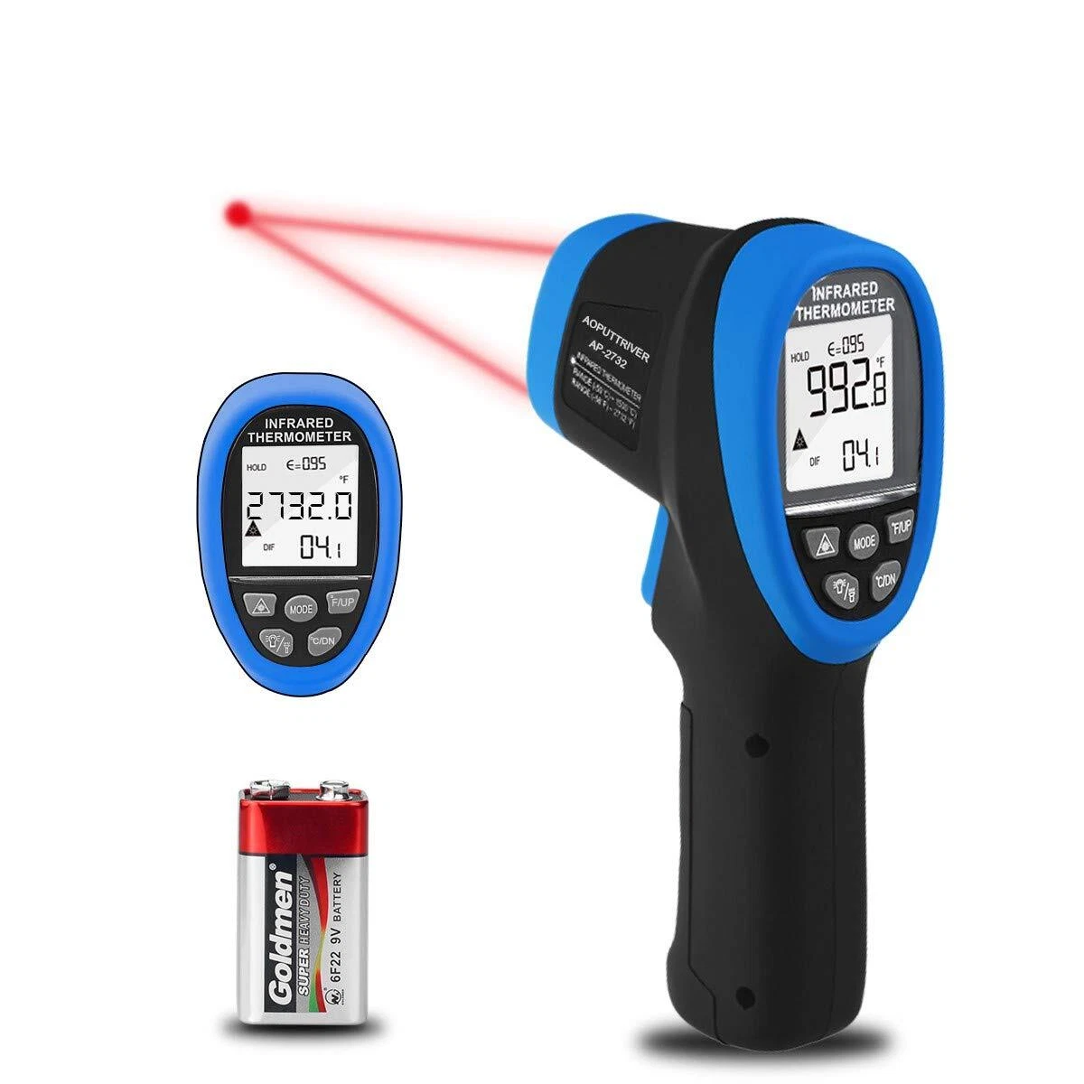 AP-2732 Pyrometer High Temp Thermometer Gun, Laser Blue