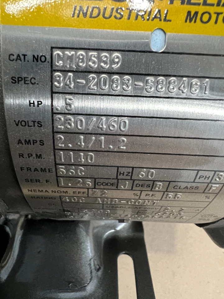Baldor CM8539, 1/2 HP Industrial Motor, 230/460 V, 2.4/1.2 A, 1140 RPM, 3 Phase - Image 4 of 4