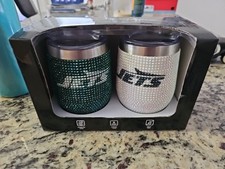 New York Jets 12oz Home Away Stemless Wine Tumbler Bling Design Lined Cups! New