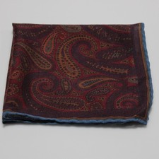 Robert Jensen NWOT Wool / Silk Blend Pocket Square In Multicolor Paisley Print