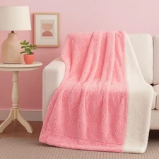 DaDa Bedding Luxury Rosey Blossom Pink Floral Soft Warm Faux Fur Throw Blanket