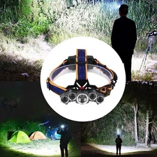 20000lm Outdoor Waterproof Five LEDs Head Lamp USB Charging Camping Running
