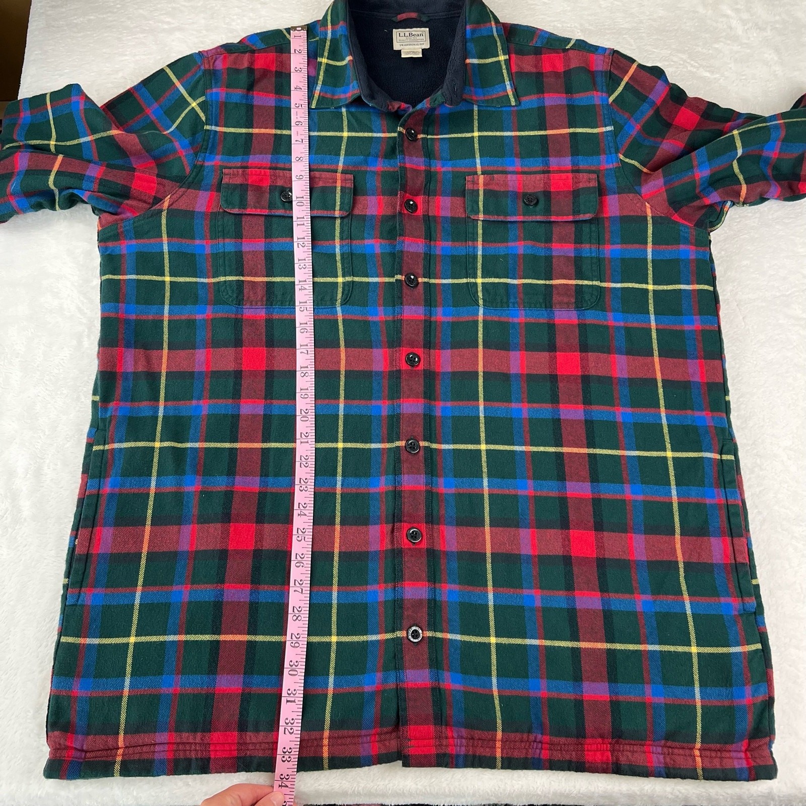 L.L. Bean Fleece Lined Plaid button-down shirt men's size XLT Traditional Fit 