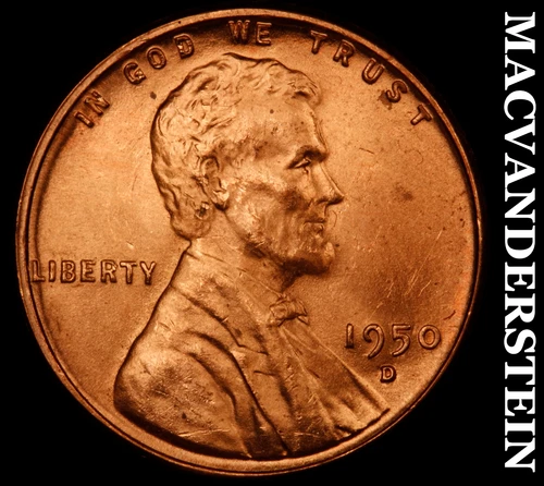1950-D Lincoln Wheat Cent- Red Choice Gem Brilliant Uncirculated Luster #J5297
