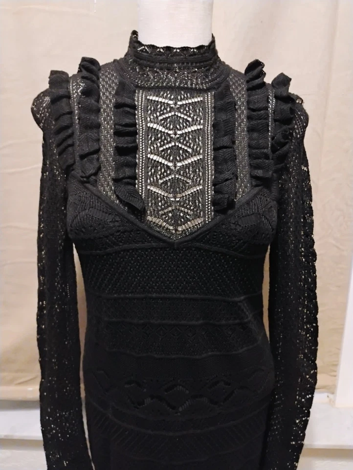 Nuevo con etiquetas Vestido Suéter Cuáquero Cuáquero de Encaje y Seda Colección Ralph Lauren Negro Talla S Foto 3 de 4