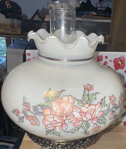 Unbranded Floral Gone With The Wind Hurricane Lamp, 3-way Switch. Tested - Picture 5 of 14