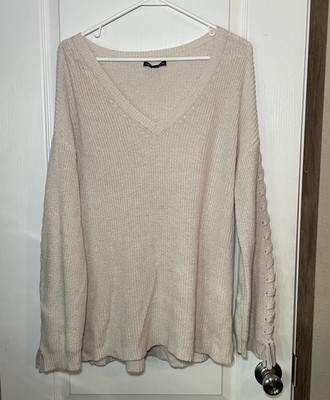American Eagle Outfitters Cream Sweater With Lace Up Detail Down Sleeves Size Lg
