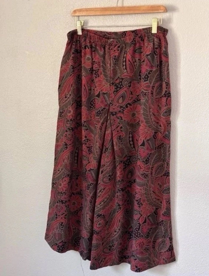 Pantalones Boho Ligeros Pierna Ancha Mujer M Rojo Paisley Mezcla Lana Foto 3 de 4
