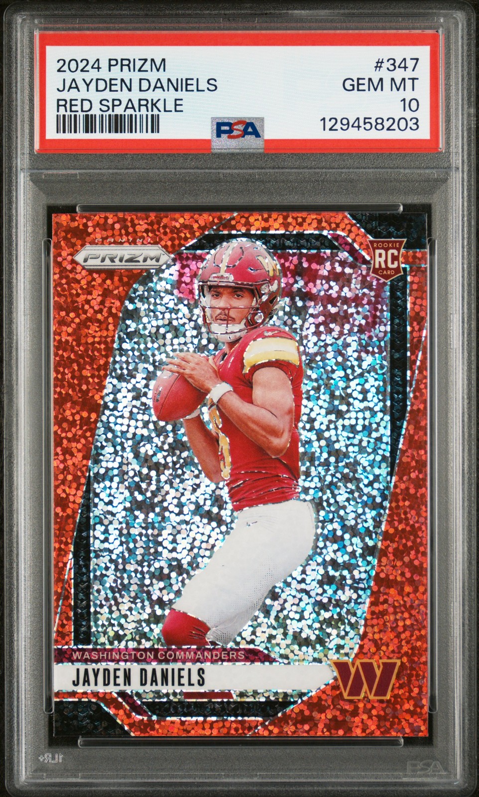 2024 PANINI PRIZM RED SPARKLE #347 JAYDEN DANIELS PSA 10