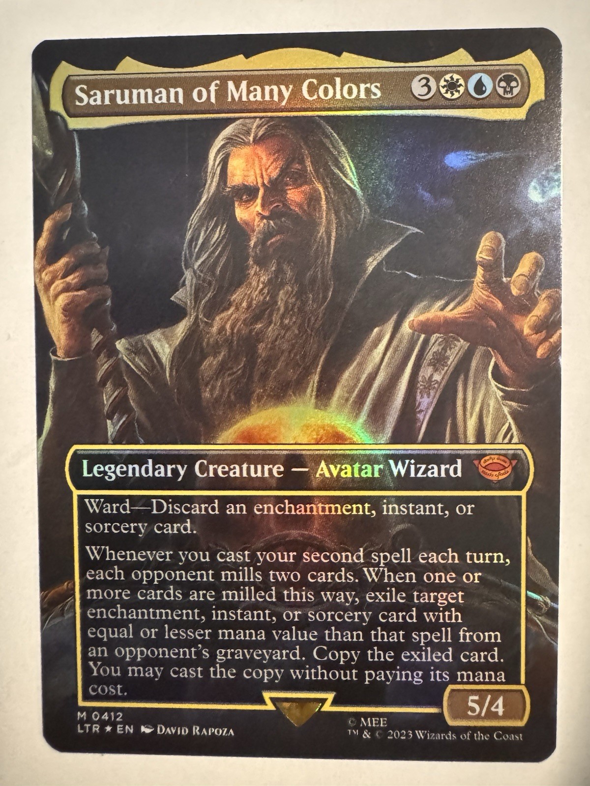 MTG Saruman of Many Colors *BORDERLESS FOIL* The Lord of the Rings 0412 NM