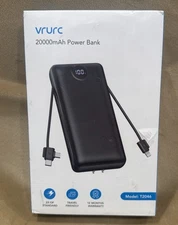 NEW, SEALED! Power Bank 20000mAh USB C + Micro Cable Model T2046, Color: Black