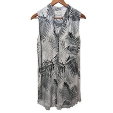 Cloth & Stone White Palm Print Fringe Raw Hem Short Dress Women’s Sz Small