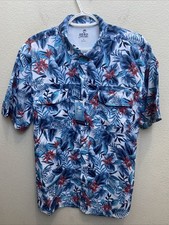 IZOD Saltwater Mens Large Blue Woven Short Sleeve Button Down Shirt Tropical NWT
