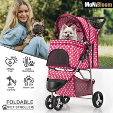 Pet Stroller Foldable Dog Travel Carrier Breathable Mesh 3 Wheels + Cup Holder