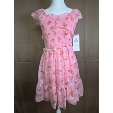 Rare Editions Girls Pink Floral Smocked Ruffle Tiered Dress Size 10 NWT
