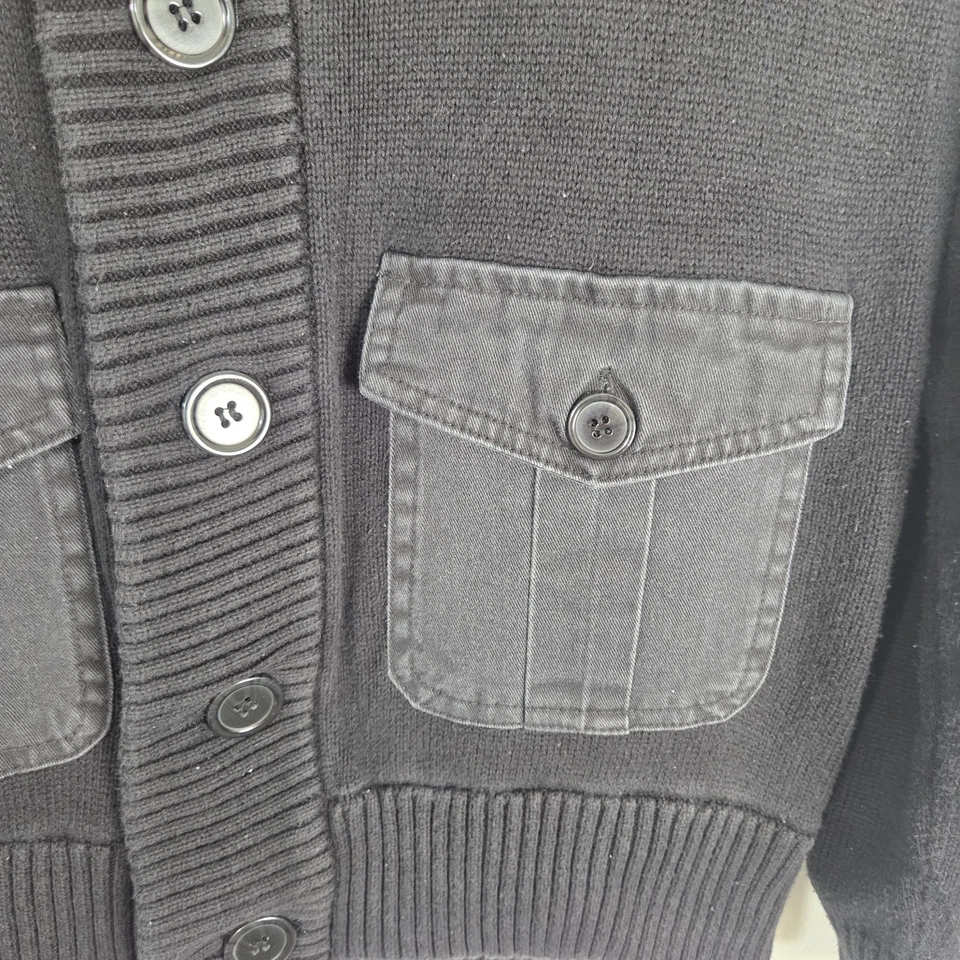 Guess Shall Collar Black Mens Large Cardigan Pockets Large Military Preppy - Image 3 of 4