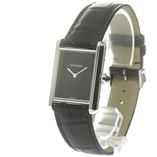 CARTIER TANK MUST LM WSTA0072 25.5mm SS Black Dial Leather Strap Quartz #C512