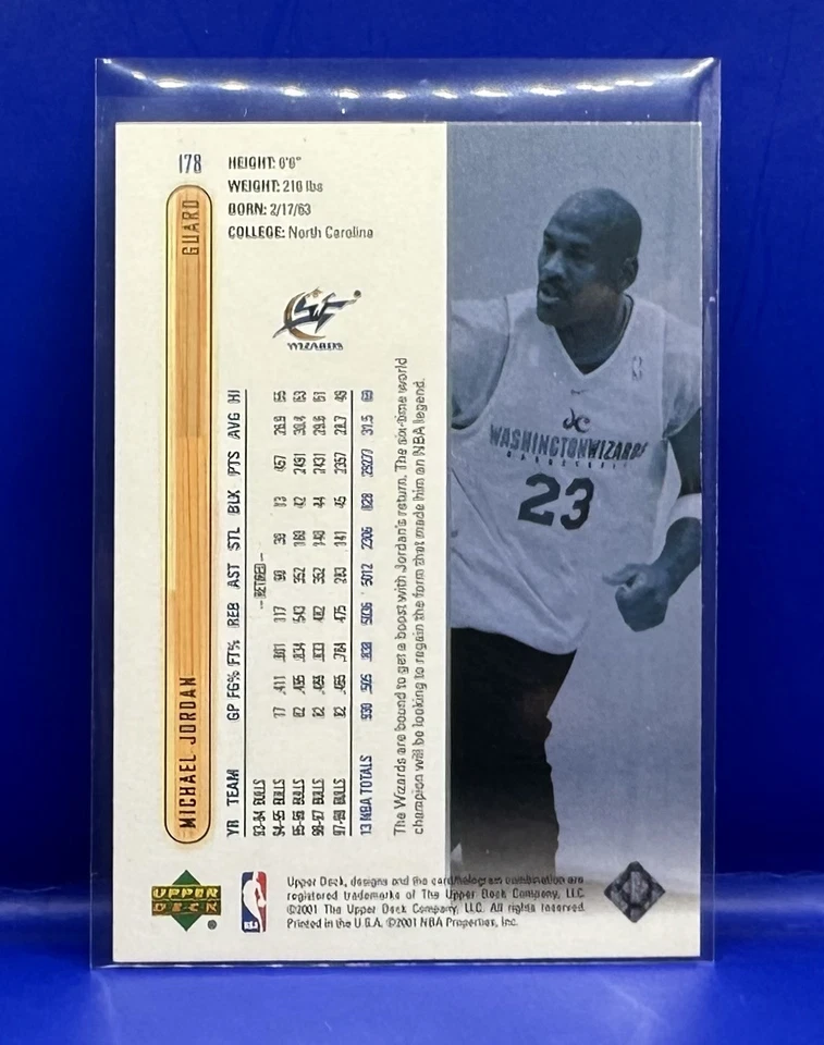 Michael Jordan 2001-02 Upper Deck #178 Washington Wizards Chicago Bulls MVP HOF - Image 2 of 2