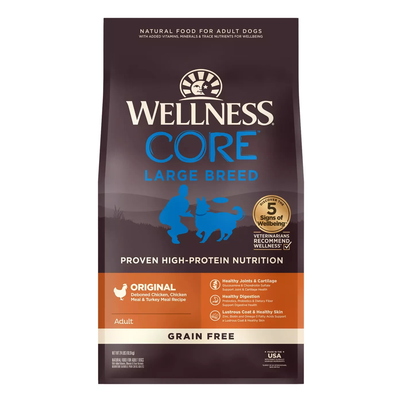 Wellness CORE Large Breed Adult Dry Dog Food-Natural, Grain Free, Chicken, 24 Lb