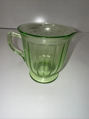 Vintage Hazel Atlas Green Uranium Depression Glass Panel Creamer 3.75" Glows