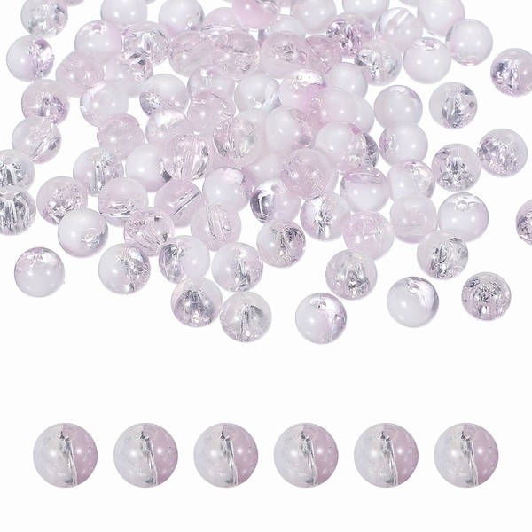 100 Stk Crackle Glasperlen FüR Schmuckherstellung 10Mm Runde Perlen Lila-image
