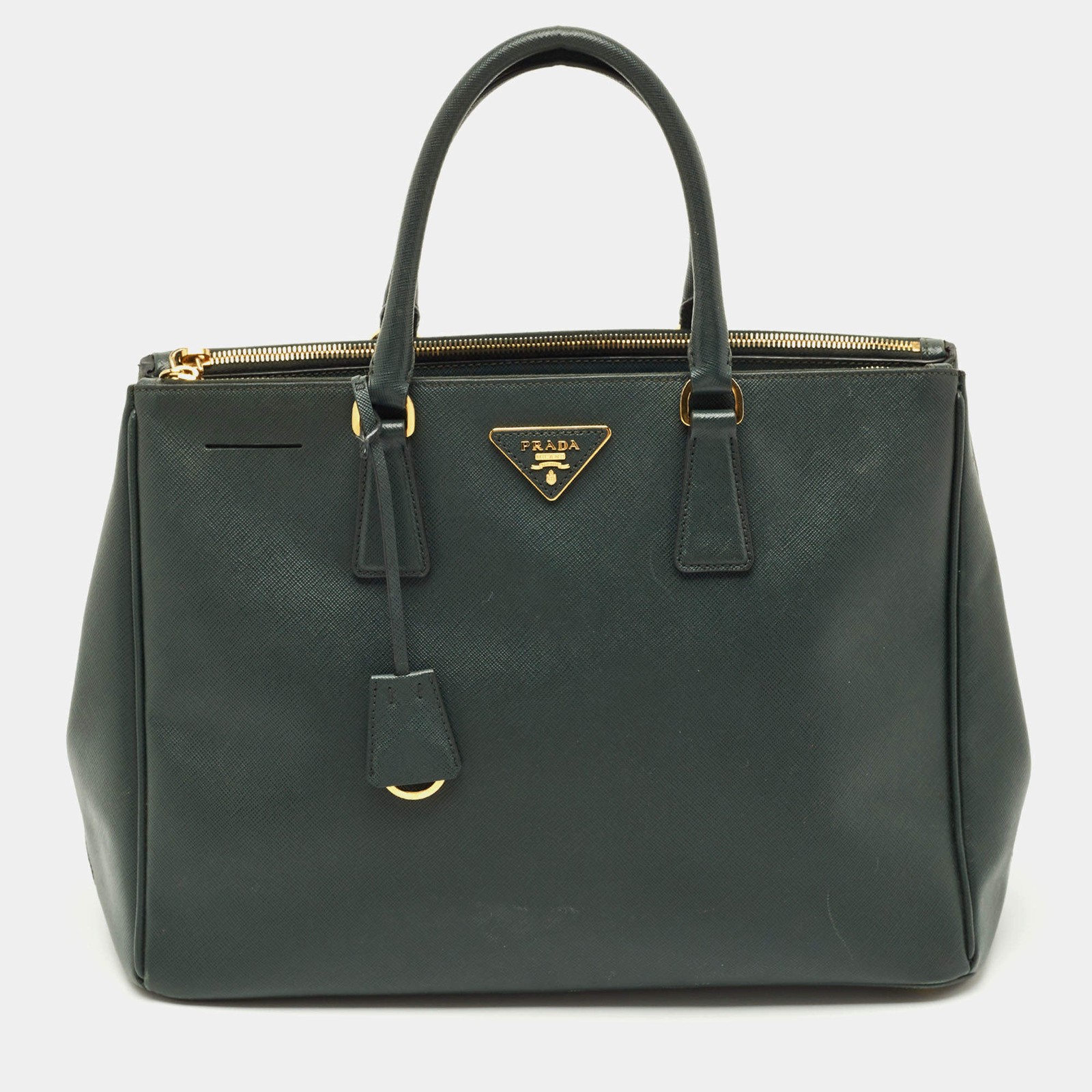 Prada Dark Green Saffiano Lux Leather Large Galleria Double Zip Tote