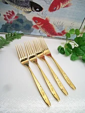 4 Ekco Eterna Gold Electroplate Golden CAROLYN  Custom Stainless Dinner Forks