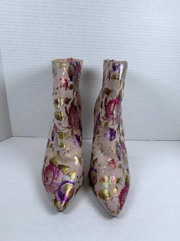 Botines Anne Michelle dedicados florales punta tacón de aguja talla 8 (S567) Foto 3 de 4