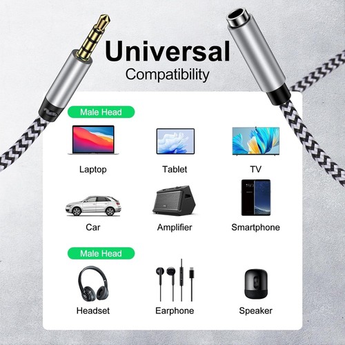 6FT 3.5mm Male to Female Stereo Audio Extension Cable with Microphone Adapter - Picture 4 of 6