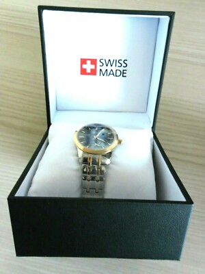 Montre Watch Uhr Swiss Made AZZULE Argenté/Doré/Bleu  BOX Boite NOS