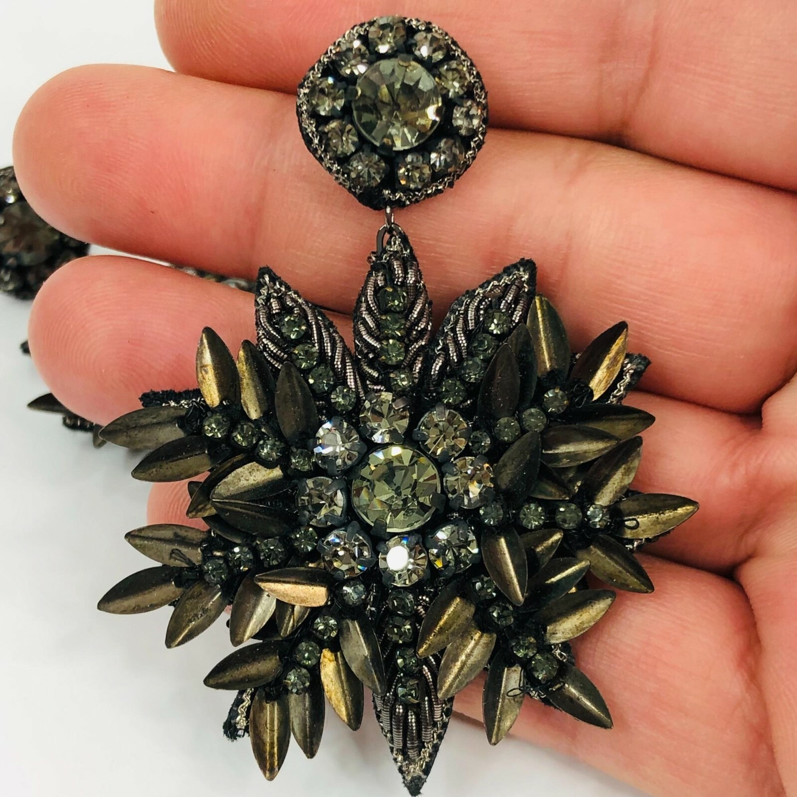 Rhinestone Statement Dangle Earrings Flower Pierc… - image 10