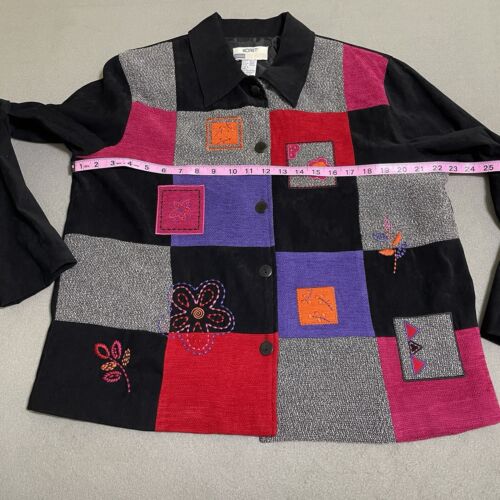 Vintage Women's Jacket Coat Patchwork Embroidery L 90s Art Teacher Grannycore - Picture 3 of 19