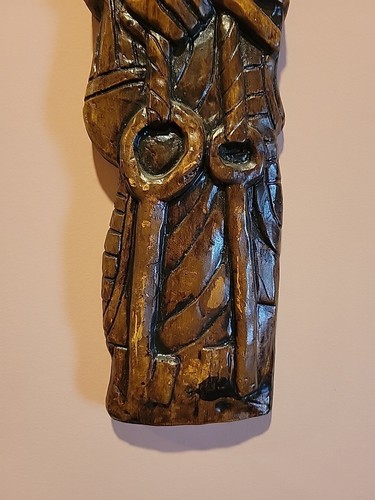 20 Zoll St. Peter Mönch Holz Look Putz Vintage Wandhängend religiös katholisch - Bild 3 von 6