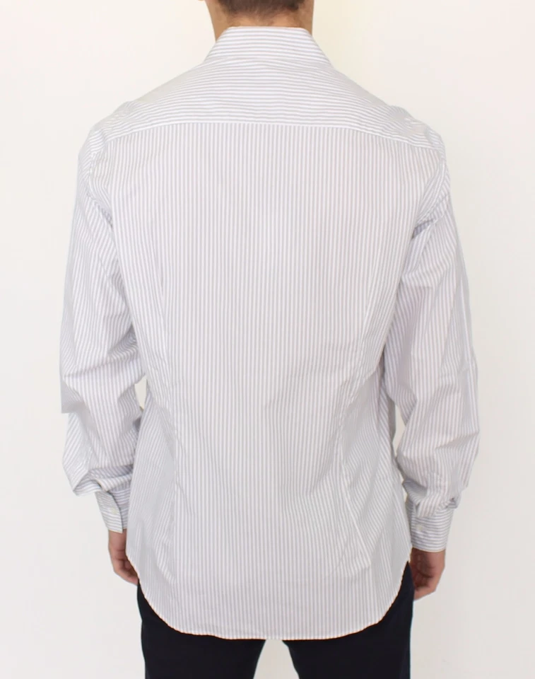 Camisa casual ERMANNO SCERVINO listrada cinza branca ajuste regular IT50/L RRP $440  - Imagem 3 de 4