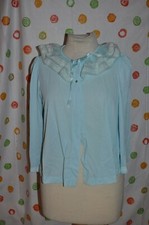 vintage MISS ELAINE baby blue BED JACKET Nylon ruffles LACE WOMEN MEDIUM NEW 