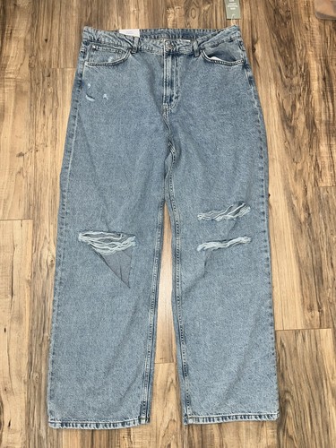 NEW High Waist Denim Blue Jeans H&M Womens Size 16 Distressed 38 In Waist Light - 第 12/12 張圖片