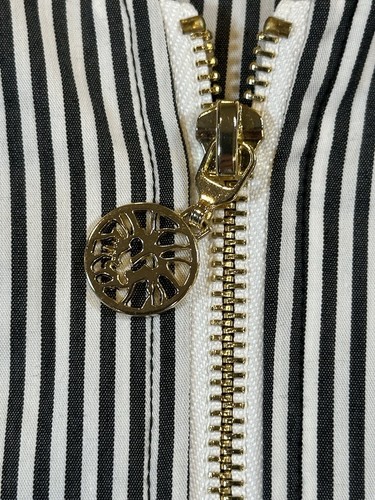 Anne Klein Blouse Top Women's Sz Large Black White Stripe Lace Waist Gold Zipper - Picture 4 of 17