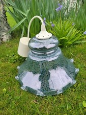LUSTRE ABAT-JOUR TRANSPARENT BLEU DENTELLE SUSPENSION RÉTRO VINTAGE
