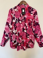 Fashion Nova Shirt Tunic Floral Satin Women’s XL Roses Botanical Barbie Pink