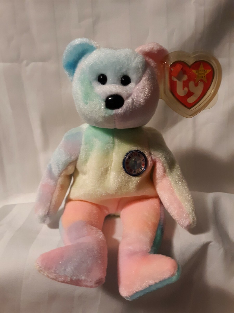 Birthday Bear “BB Bear” TY Beanie Baby – 1999 Original, RARE with