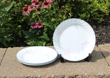 Set 4 Corelle PINK TRIO Snack Bread Dessert Plates 7 1/4" Swirl Flowers Mint!