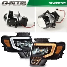 Fit For 2009-2014 Ford F-150 Black DRL Lamps Left&Right LED Projector Headlights