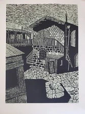 A Vintage Linocut block print Signed Arieh Kimhi, Jerusalem 1974, 10/135